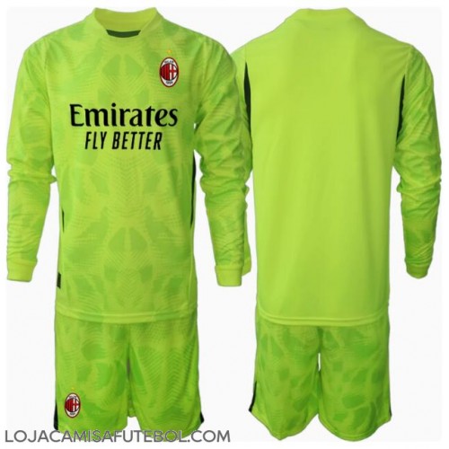 Camisa de Futebol AC Milan Goleiro Equipamento Alternativo Infantil 2024-25 Manga Comprida (+ Calças curtas)